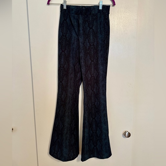 Black Snakeskin Patterned Flare Pants - Picture 1 of 4